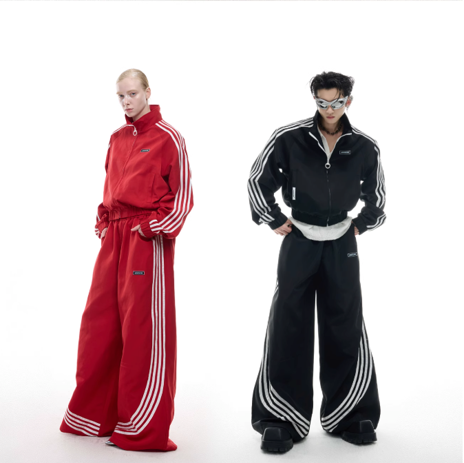 Four-Bar Athletic Jacket & Loose Pants Set