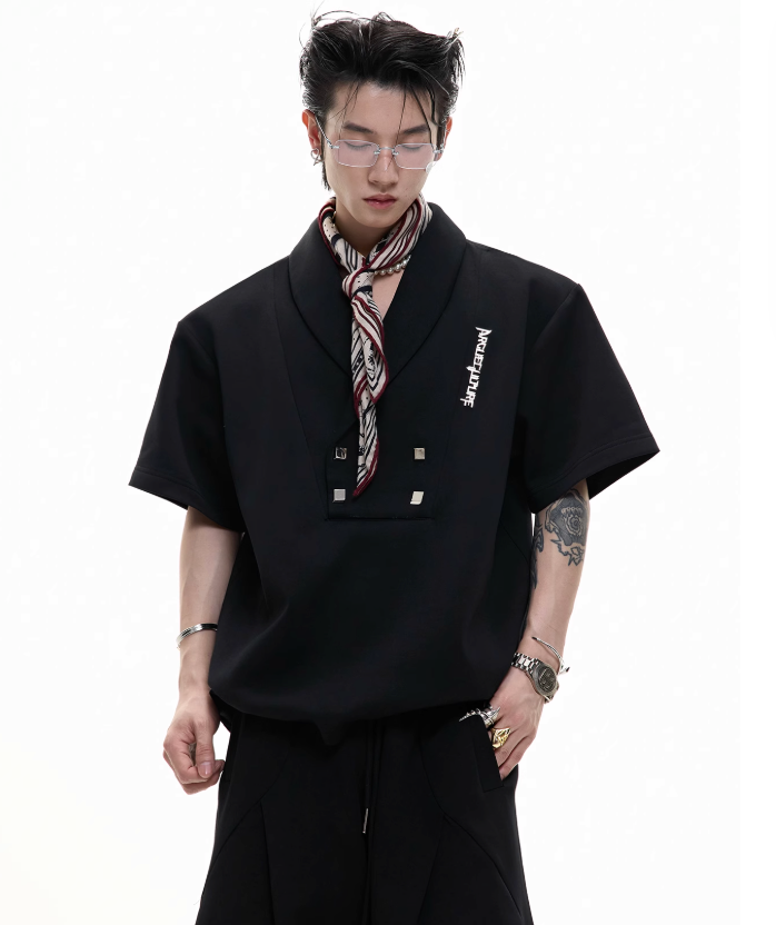 Metal Embellished Shoulder Pad T-Shirt & Pleated Sweatpants Set