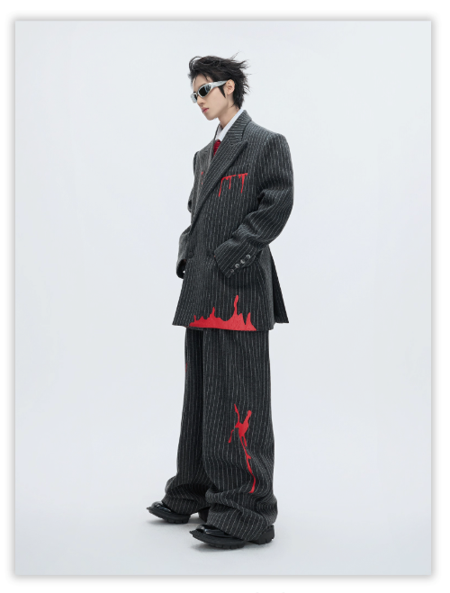 Drip Contrast Striped Blazer & Pleated Pants Set