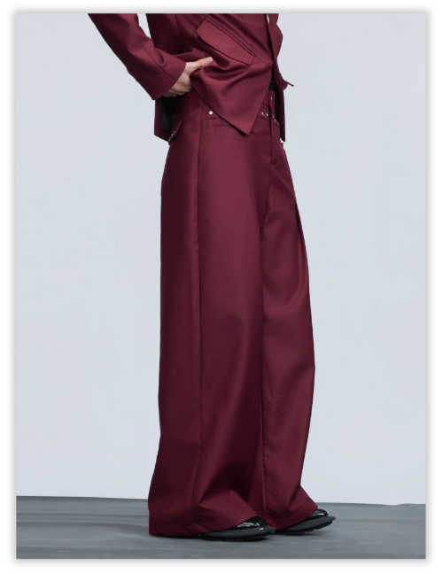 Multiple Pleats Collarless Blazer & Pants Set