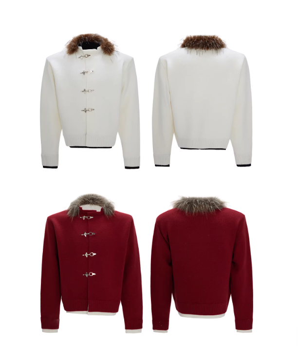 Fur Neckline Fireman Clasp Sweater