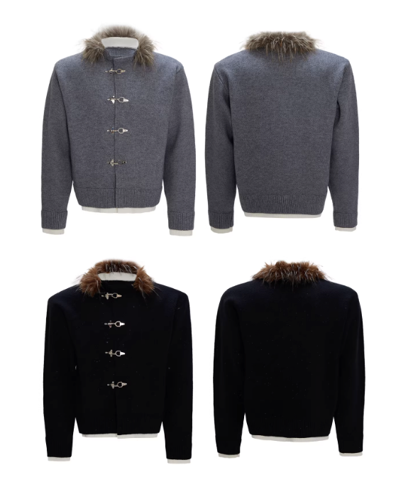Fur Neckline Fireman Clasp Sweater
