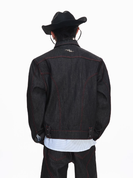 Contrast Outlined Fireman Clasp Denim Jacket