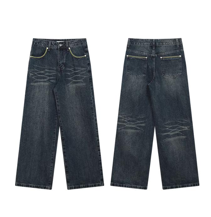 Stitched Pockets Whiskers Jeans