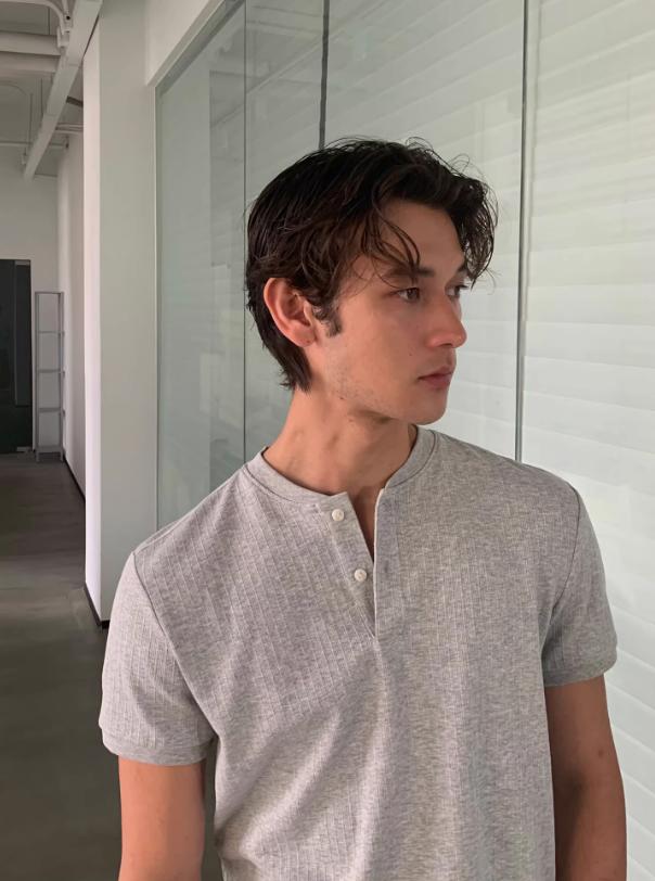 Textured Henley Collar T-Shirt