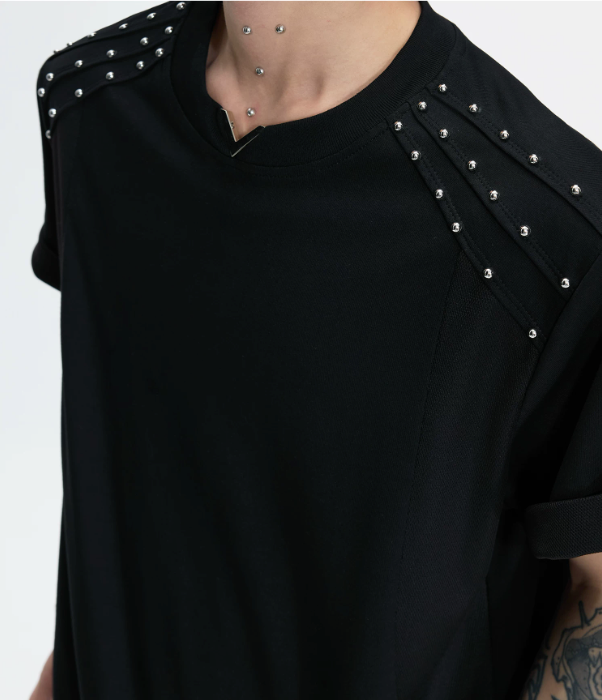 Riveted Pleated Boxy Fit T-Shirt