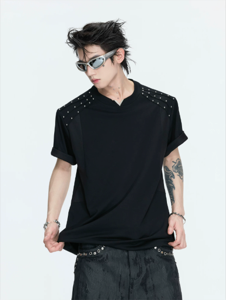 Riveted Pleated Boxy Fit T-Shirt