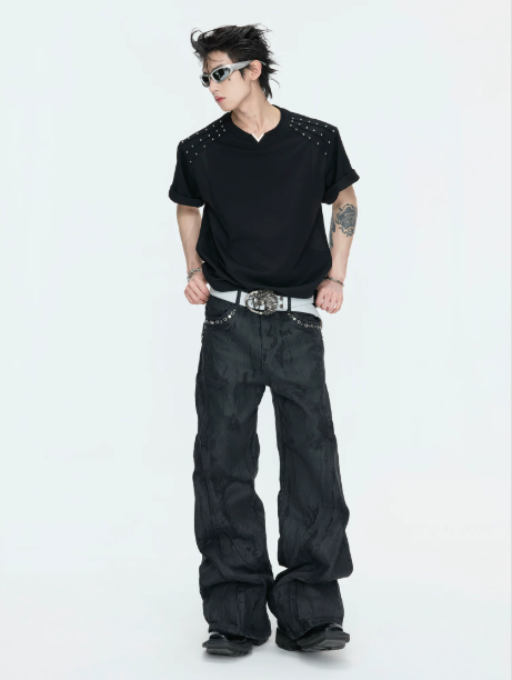Riveted Pleated Boxy Fit T-Shirt