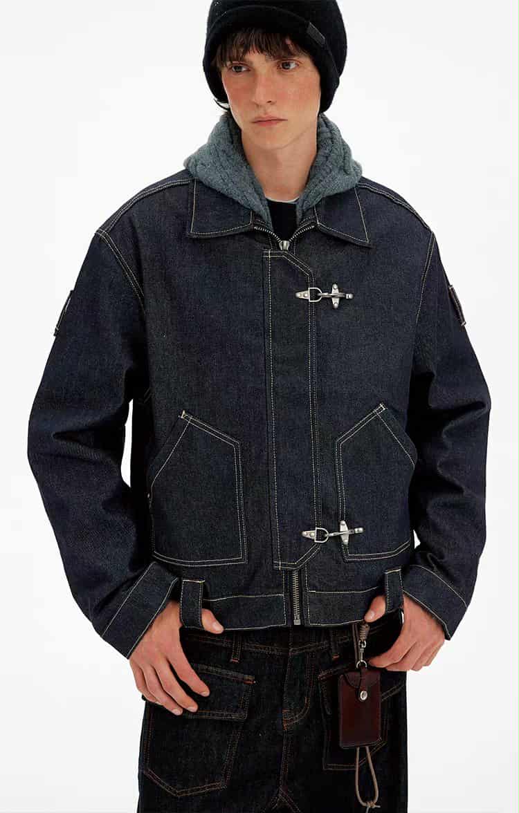 Topstitched Fireman Clasp Denim Jacket