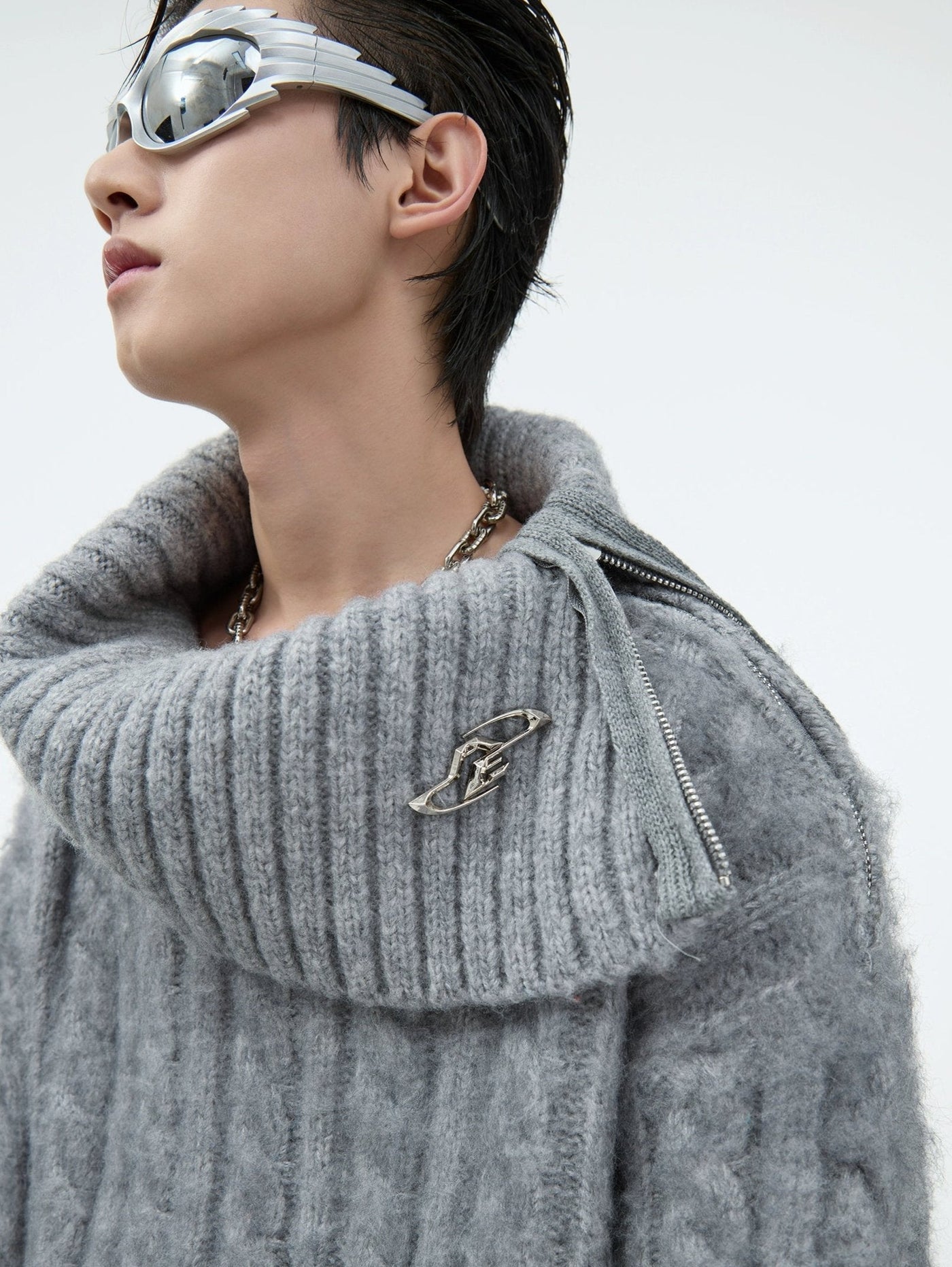 Cable Knit Side Zipper Collar Sweater