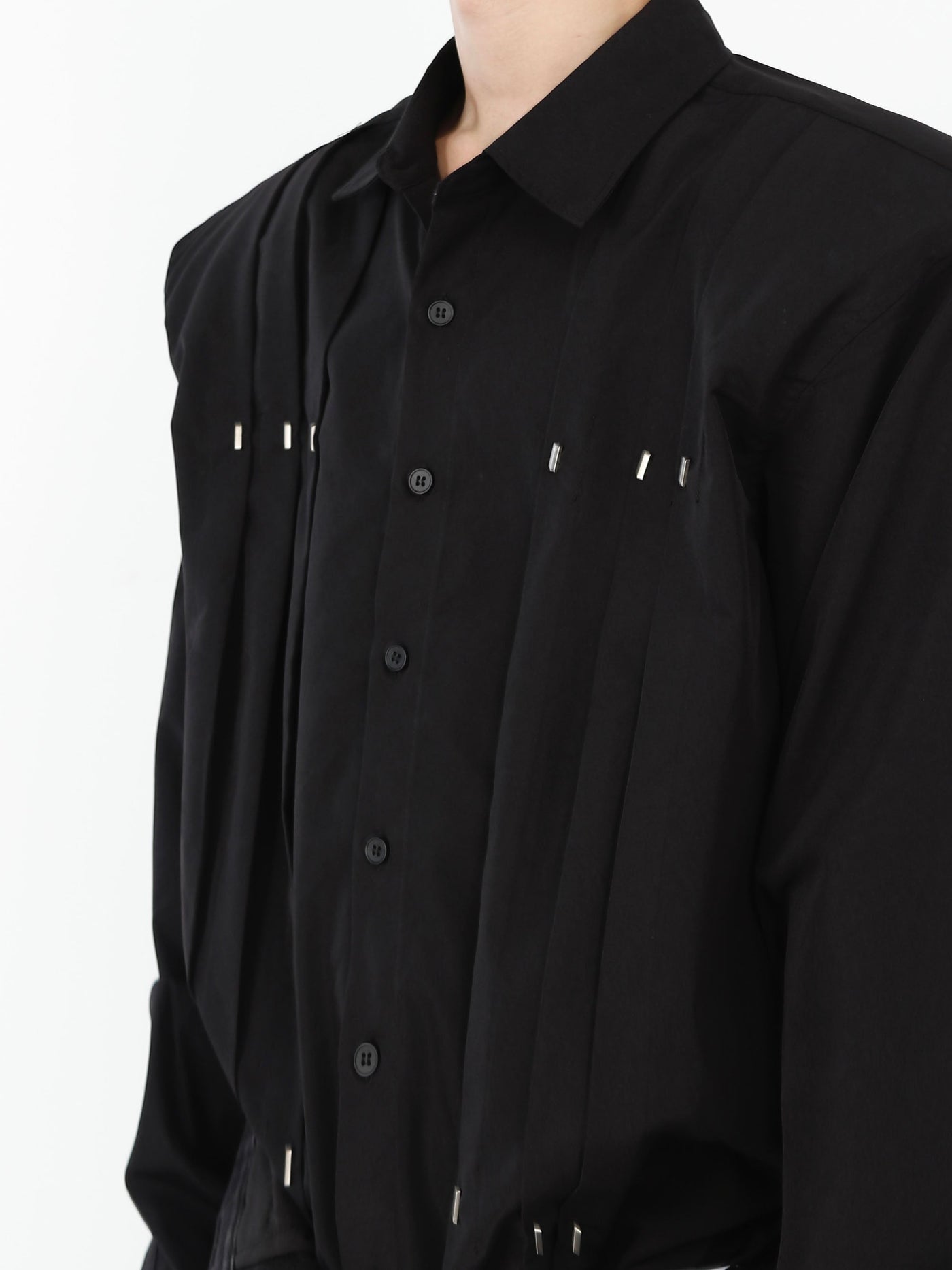 Metal Pleated Long Sleeve Shirt