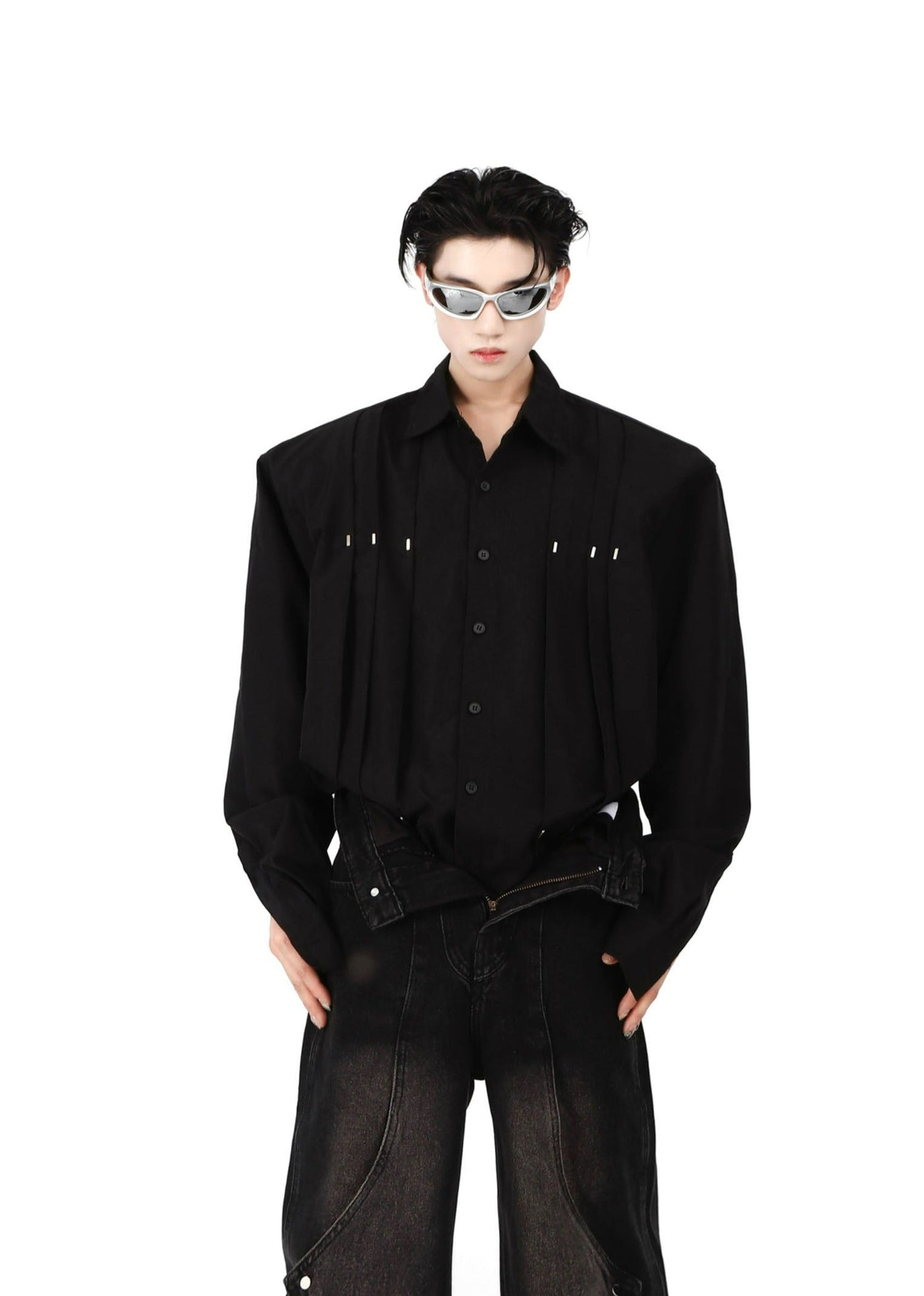Metal Pleated Long Sleeve Shirt