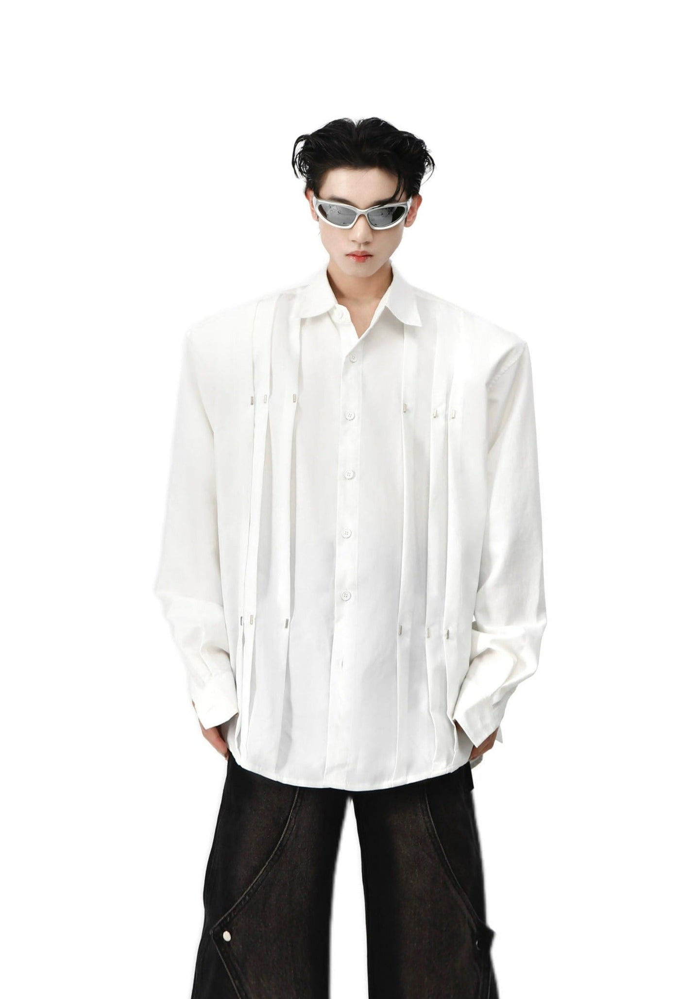 Metal Pleated Long Sleeve Shirt