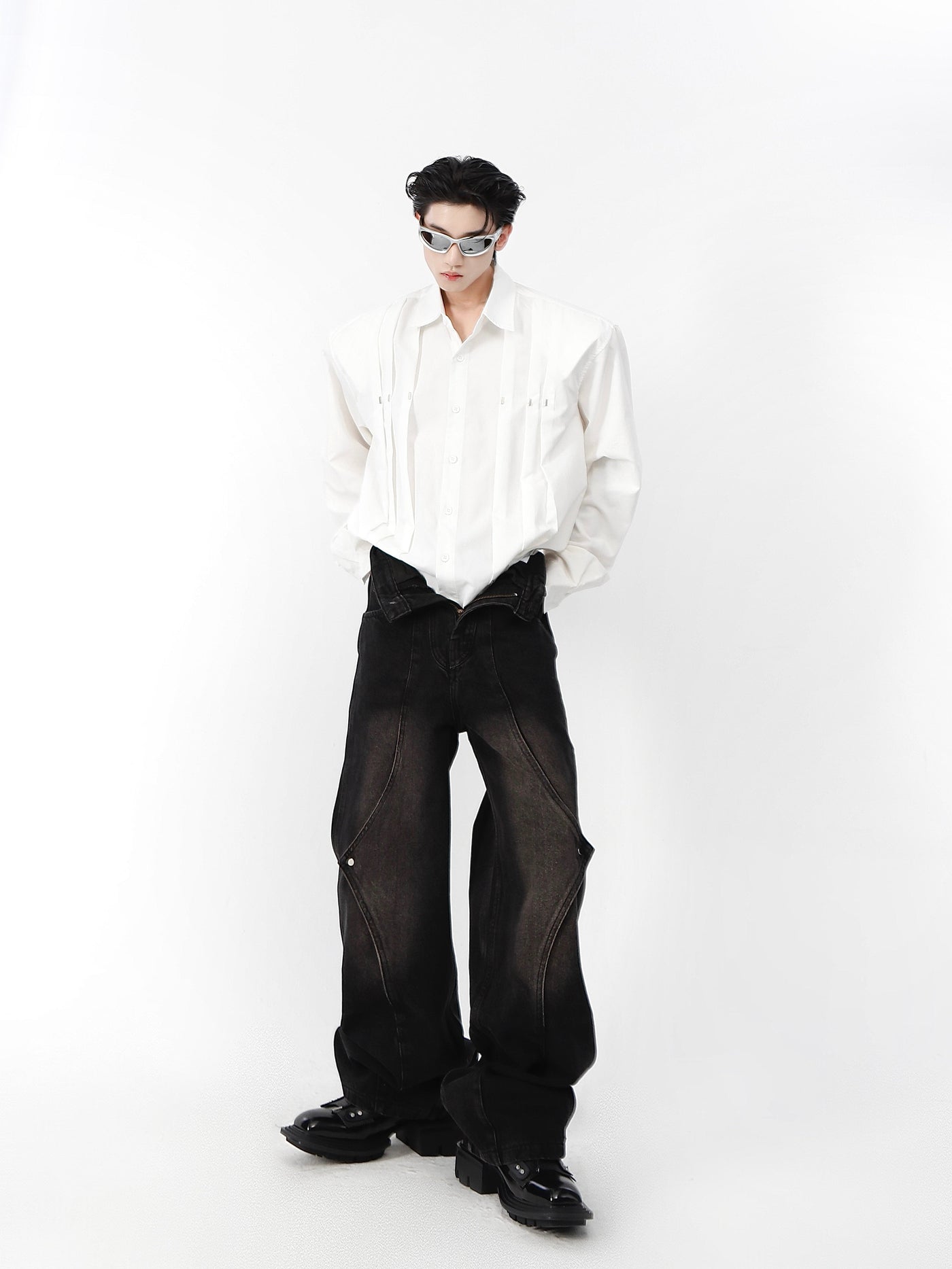 Metal Pleated Long Sleeve Shirt