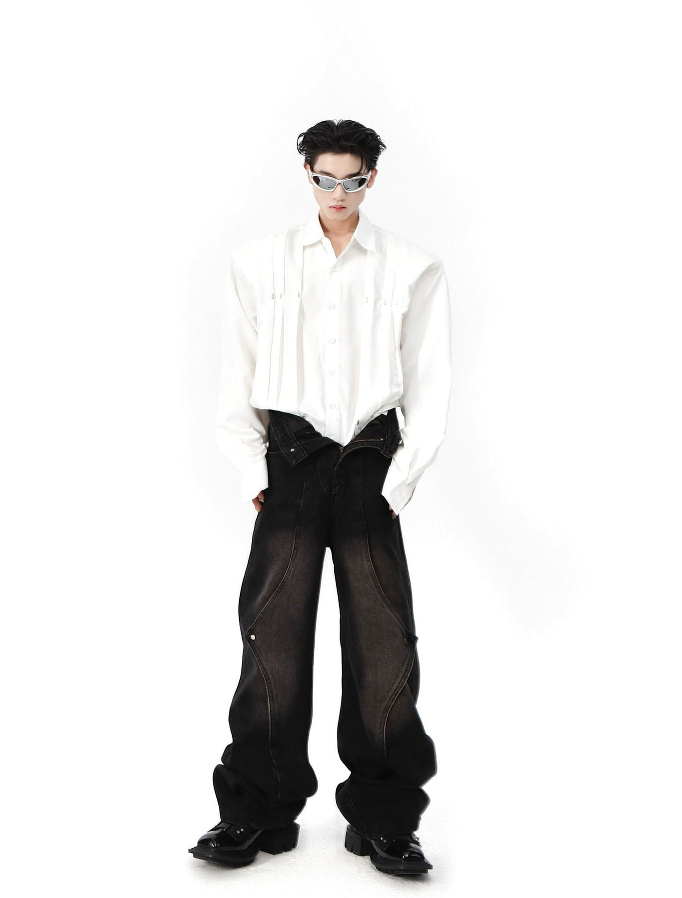 Metal Pleated Long Sleeve Shirt