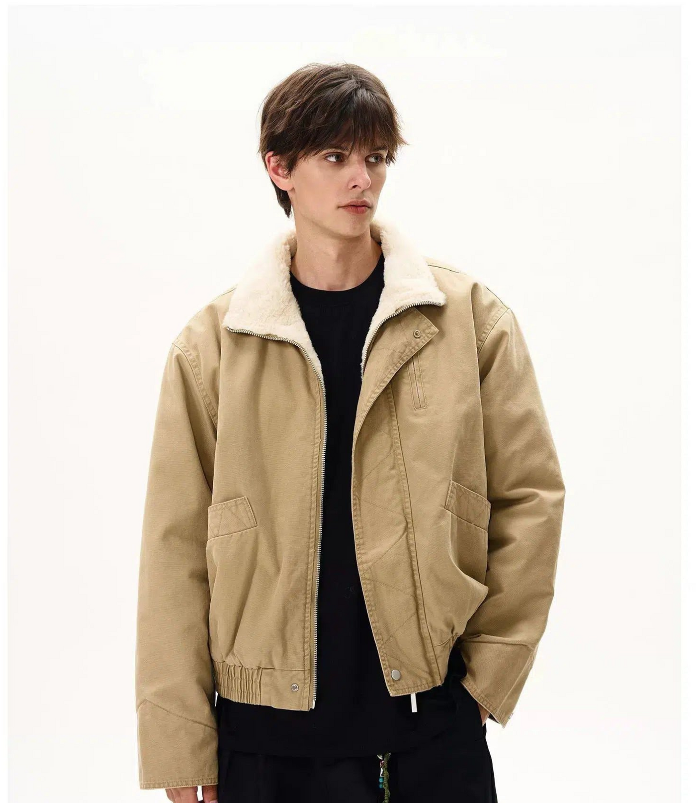 Fuzzy High Collar Short Jacket