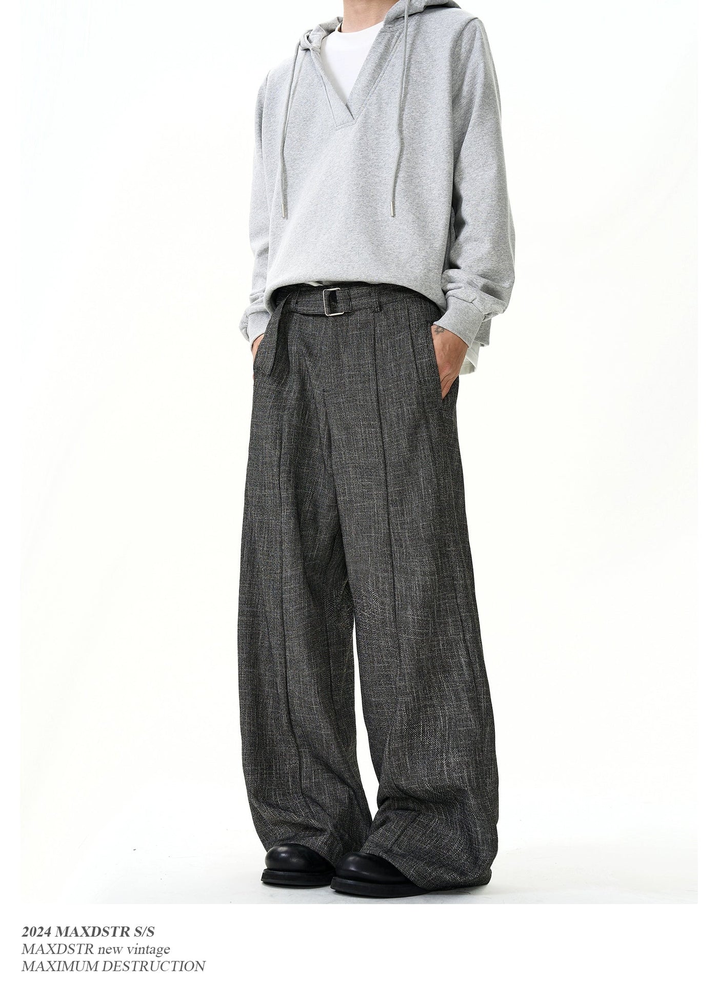 Bamboo Textured Belt Strap Trousers