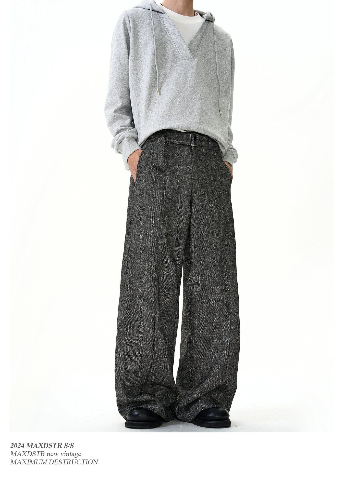 Bamboo Textured Belt Strap Trousers