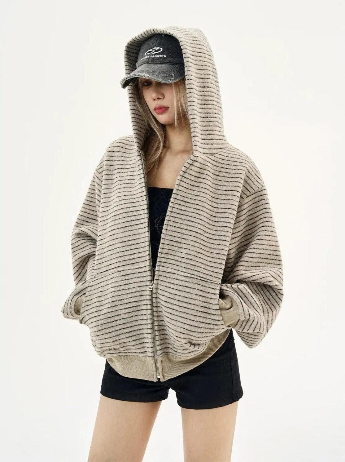 Striped Textured Hooded Jacket