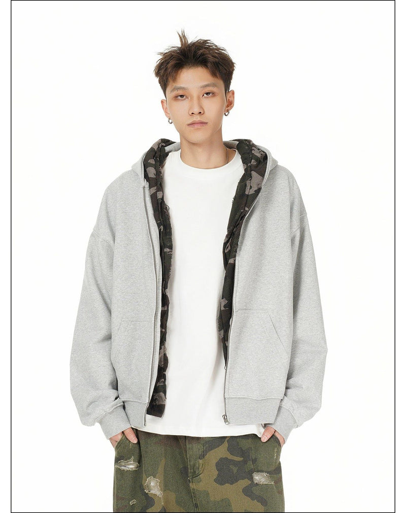 Camouflage Tie-Strap Zip-Up Hoodie
