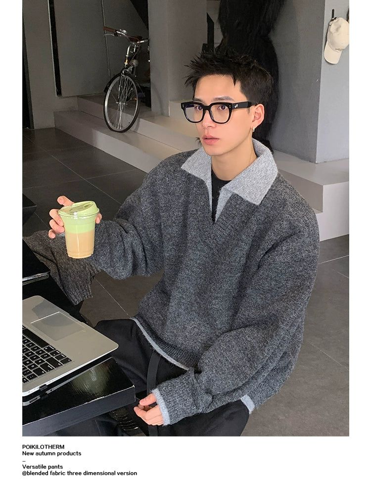 Casual Two-Piece Collar V-Neck Sweater
