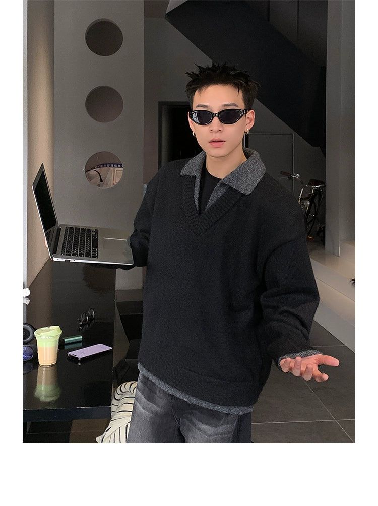 Casual Two-Piece Collar V-Neck Sweater