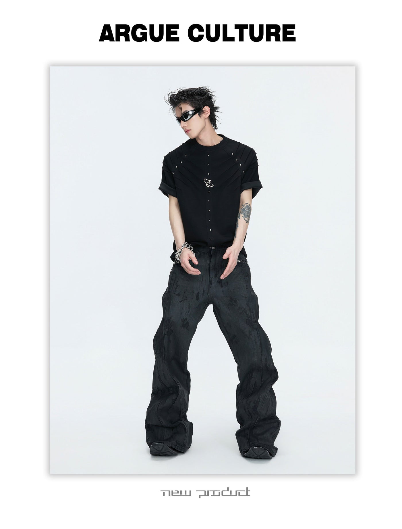Pleated Riveted Boxy T-Shirt