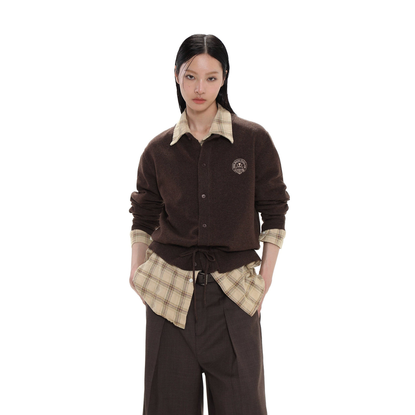 Drawstring Buttoned Knit Cardigan