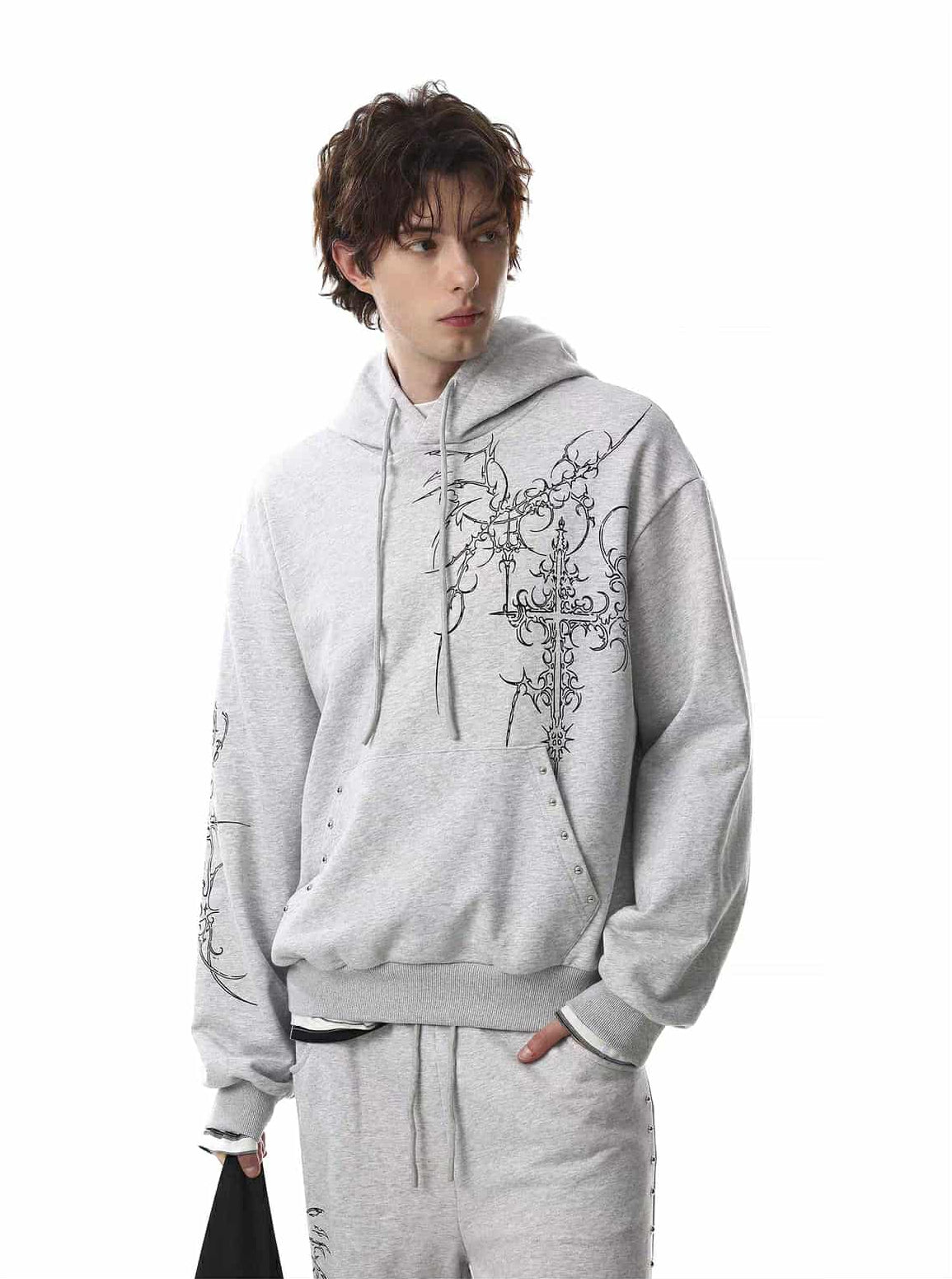 Gothic Graphic Print Hoodie & Drawstring Sweatpants Set