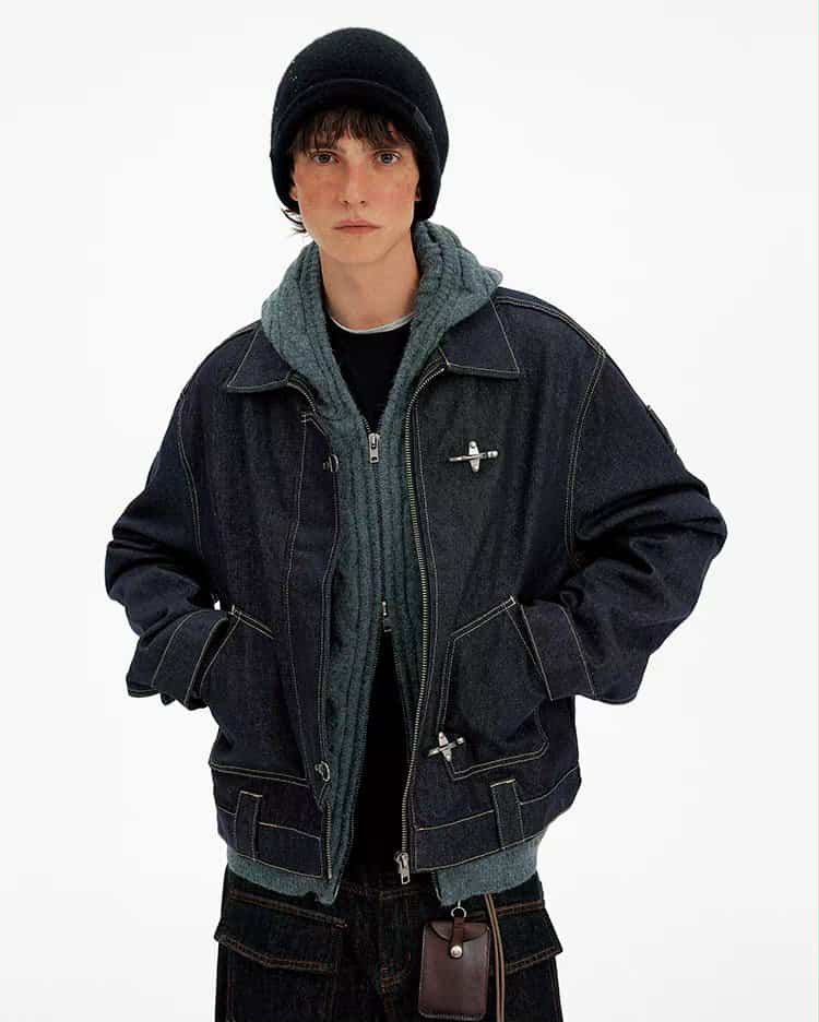Topstitched Fireman Clasp Denim Jacket