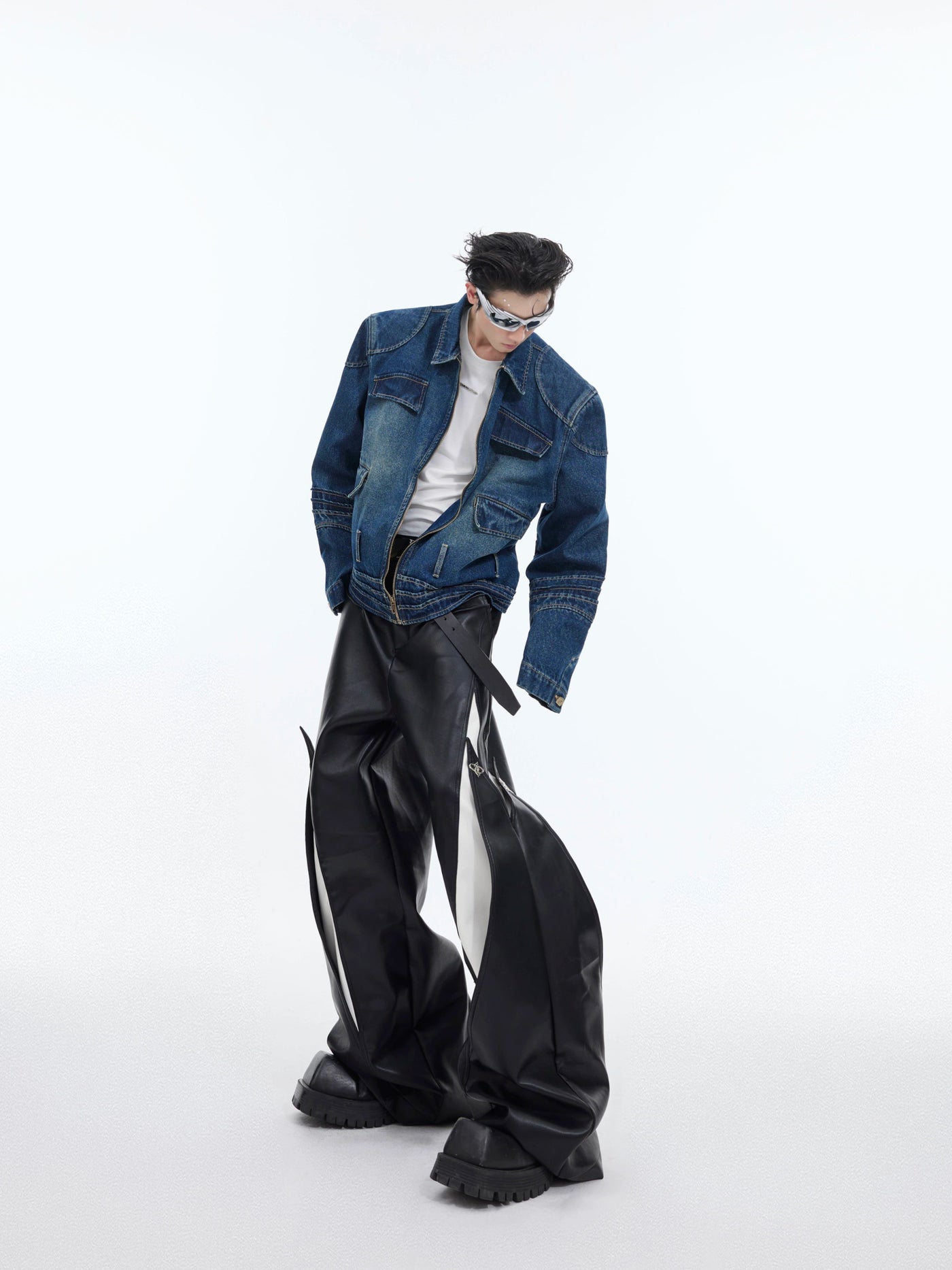 Splits Contrast PU Leather Pants