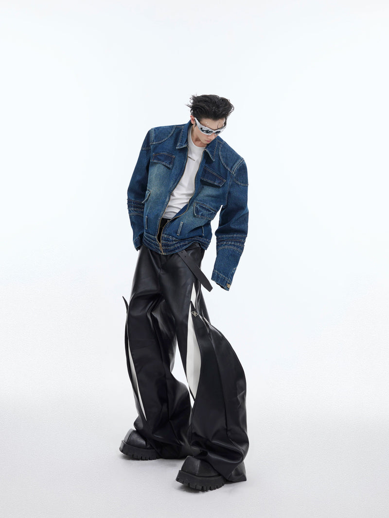 Splits Contrast PU Leather Pants