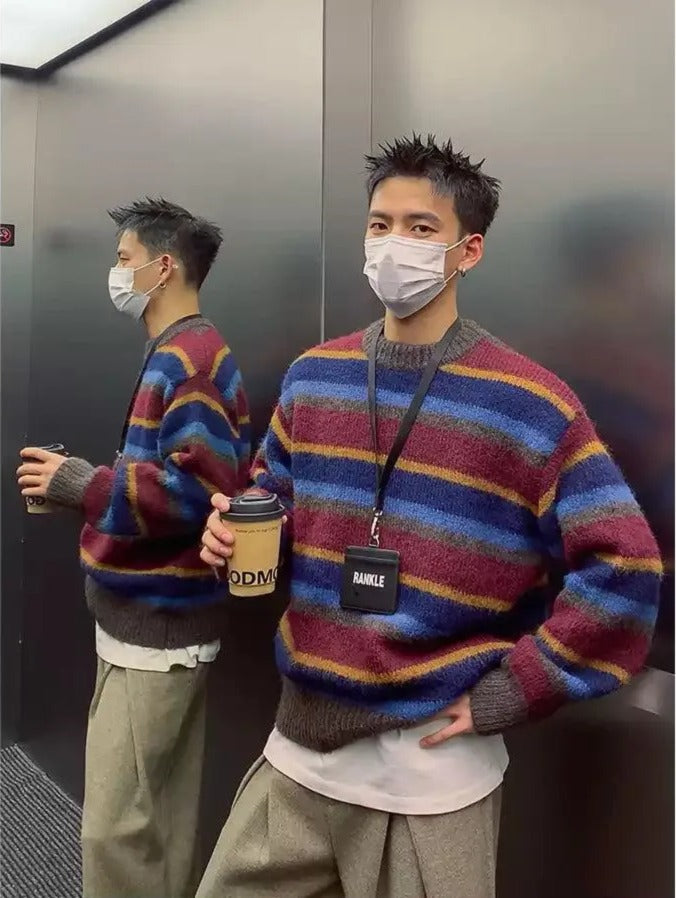 Vintage Striped Round Neck Sweater