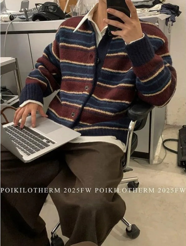 Striped Contrast Knit Cardigan