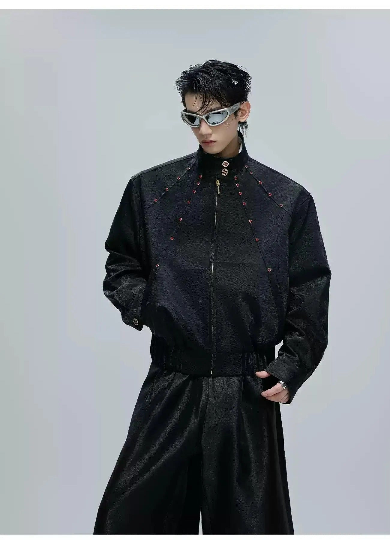 Red Rhinestoned Textured Jacket