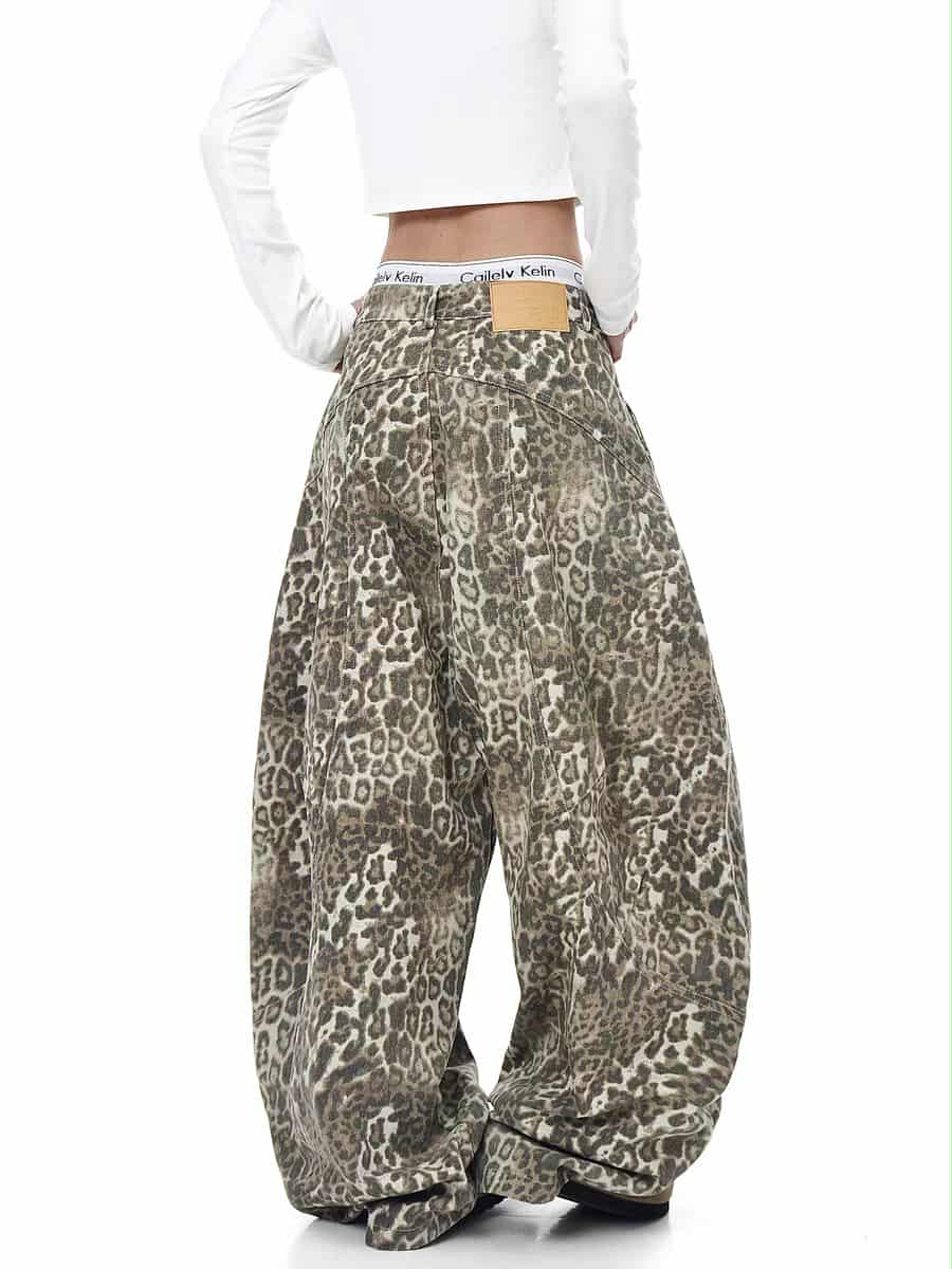 Structured Leopard Print Barrel Pants