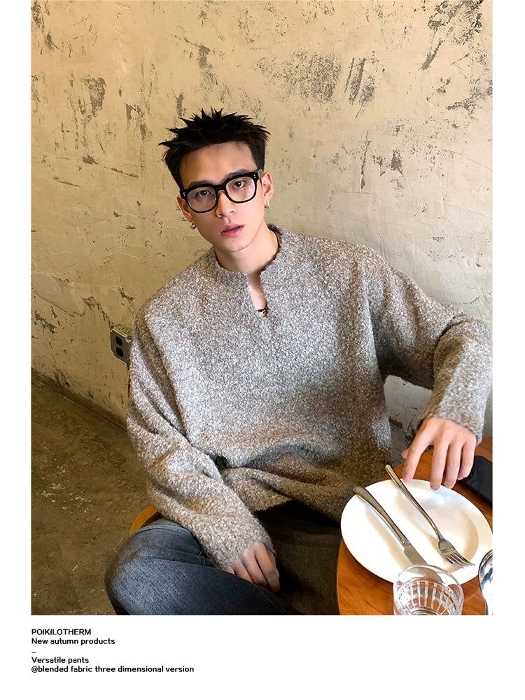 Fuzzy Notch Neck Sweater