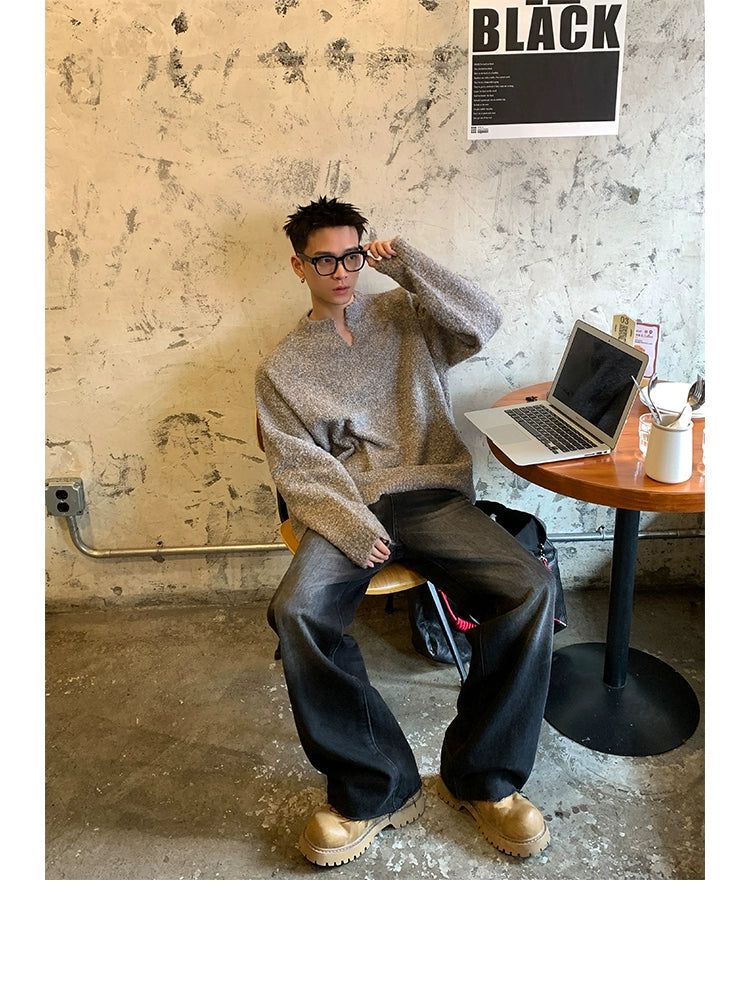 Fuzzy Notch Neck Sweater