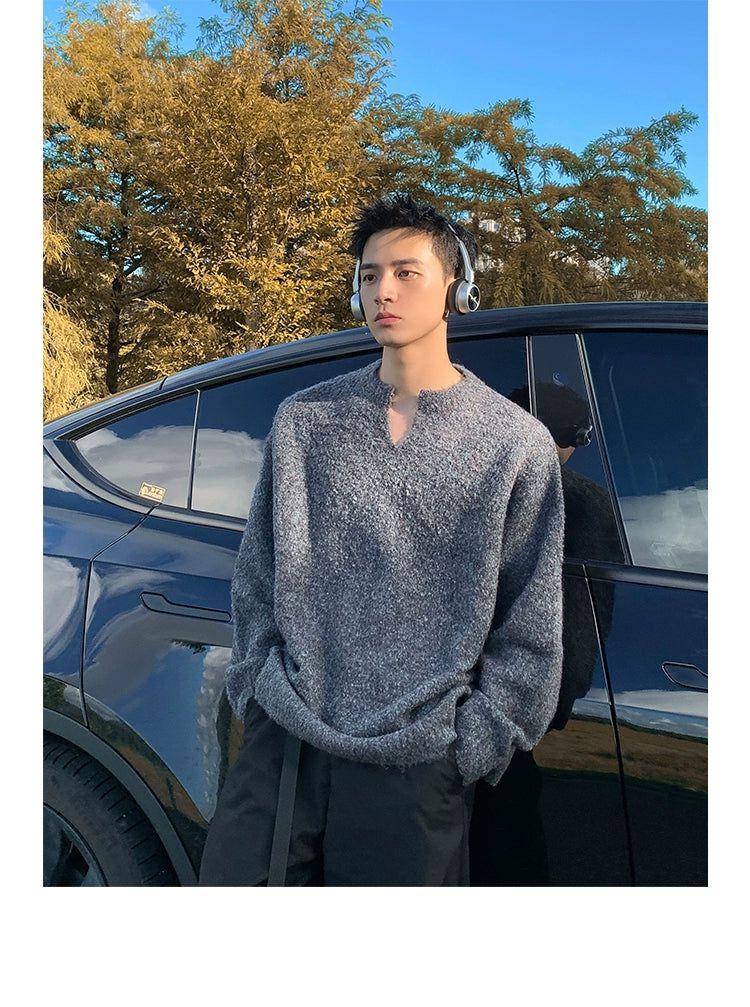Fuzzy Notch Neck Sweater