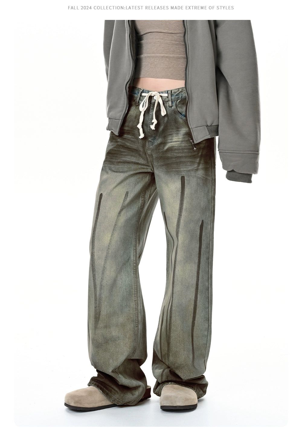 Hand-Painted Graffiti Drawstring Jeans