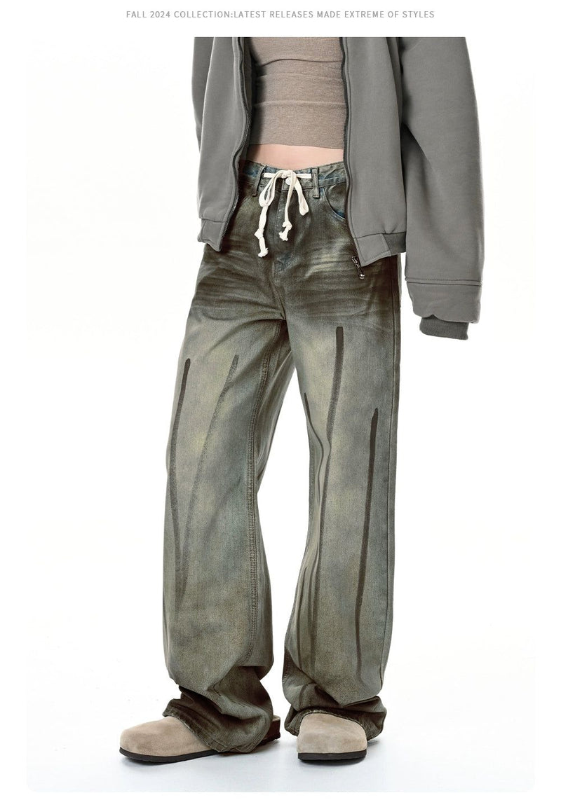 Hand-Painted Graffiti Drawstring Jeans