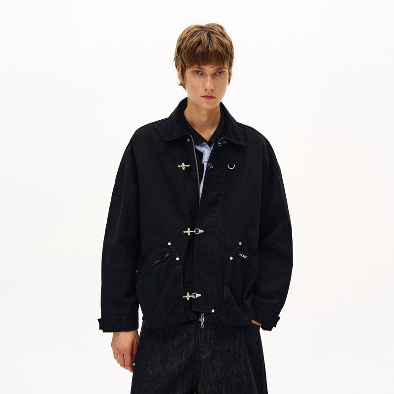 Contrast Collar Fireman Clasp Jacket