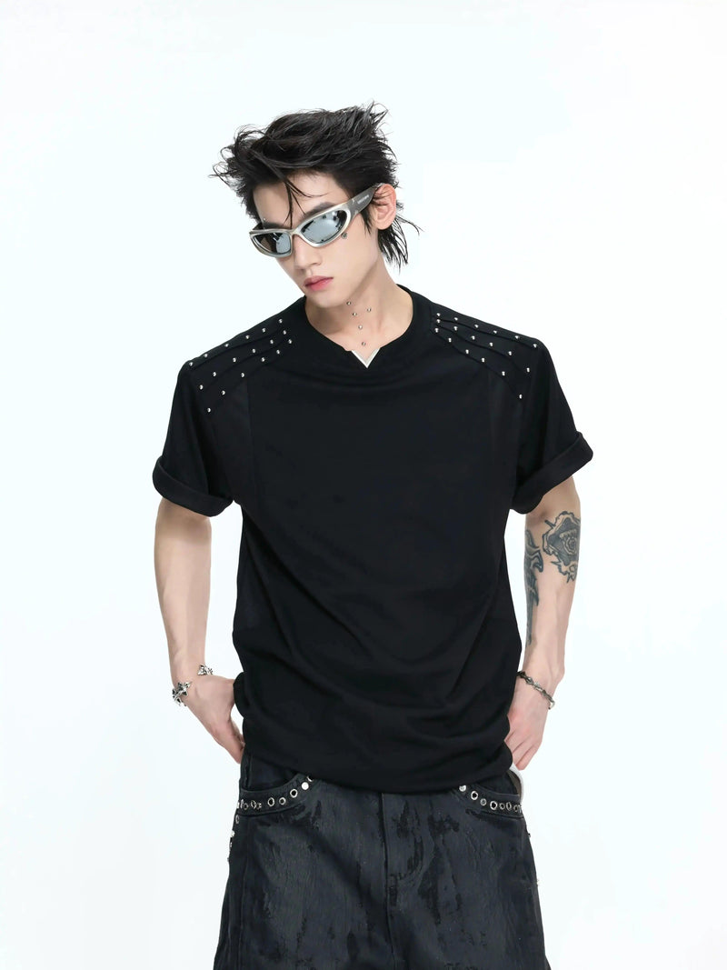 Riveted Pleated Boxy Fit T-Shirt