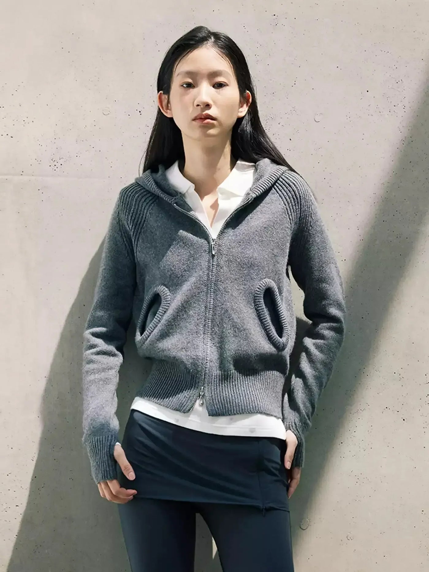 Cozy Ribbed Knit Zip-Up Hoodie