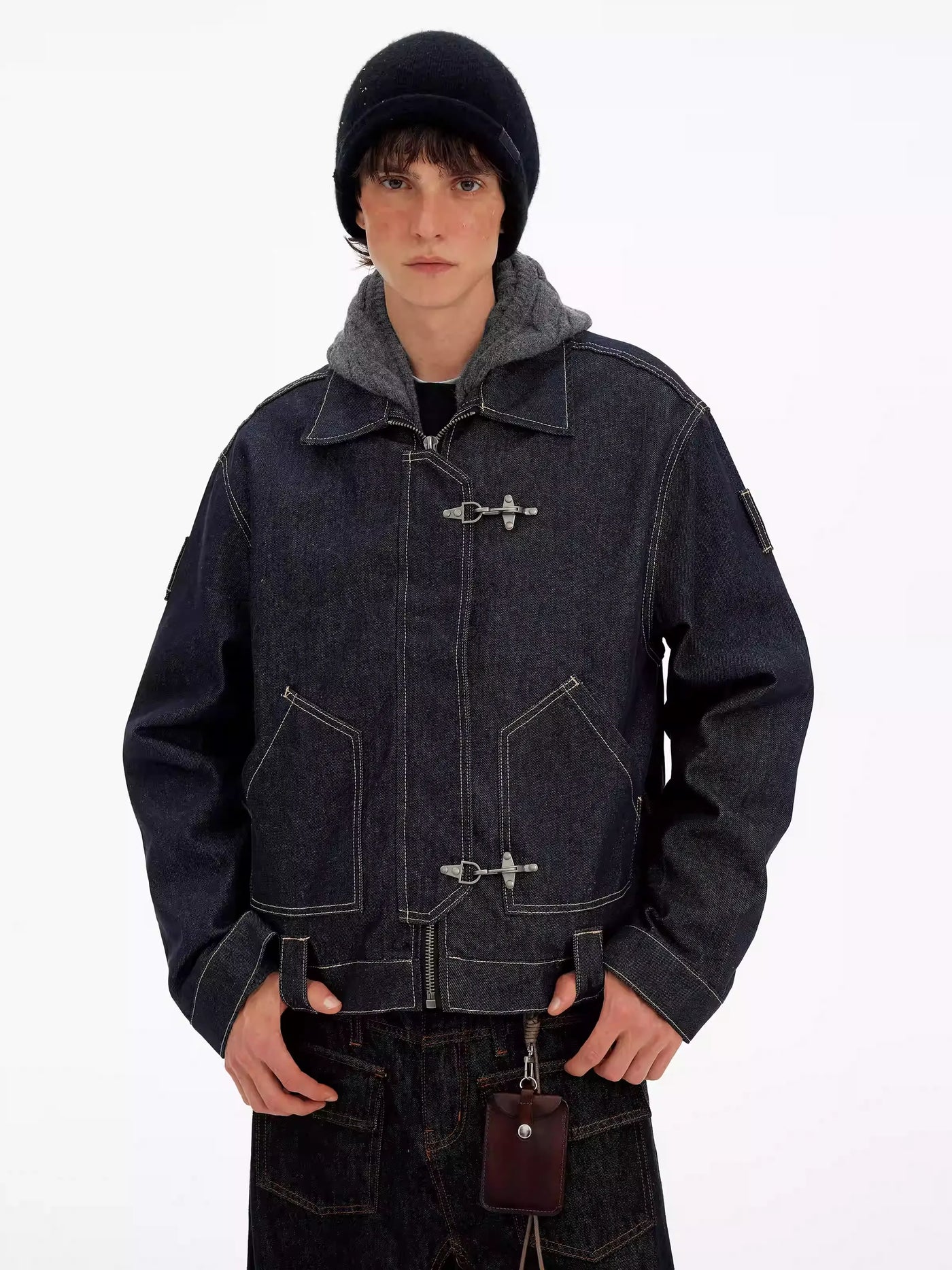 Topstitched Fireman Clasp Denim Jacket