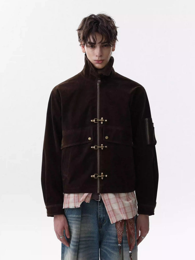 Micro Suede Fireman Clasp Jacket