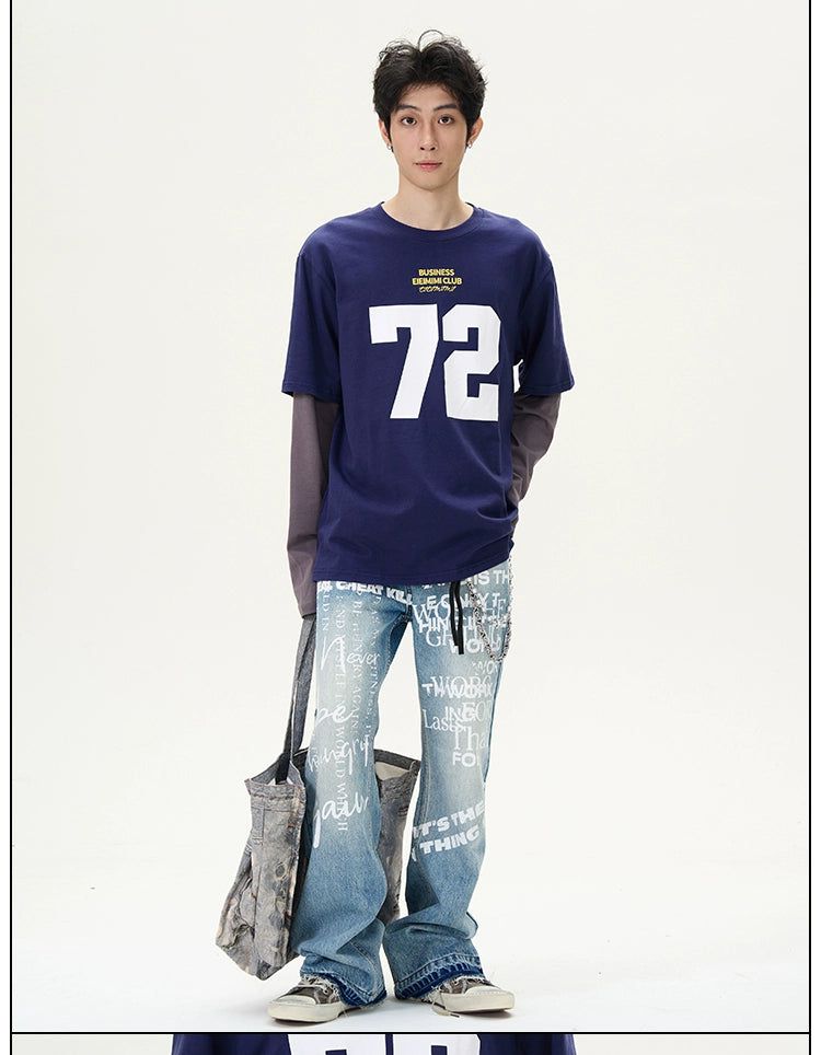 Light Wash Letter Print Jeans