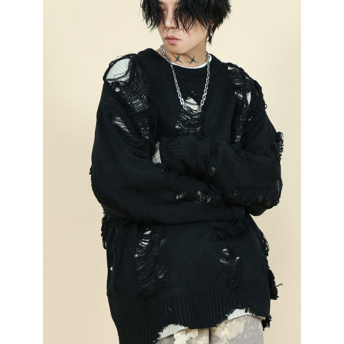 Ripped Effect Crewneck