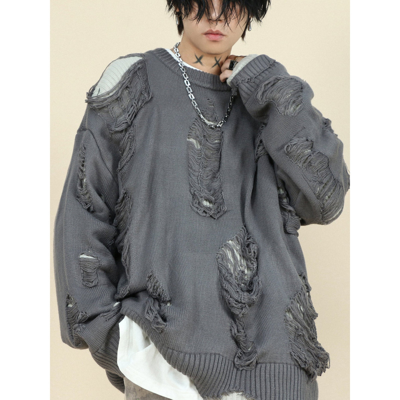 Ripped Effect Crewneck