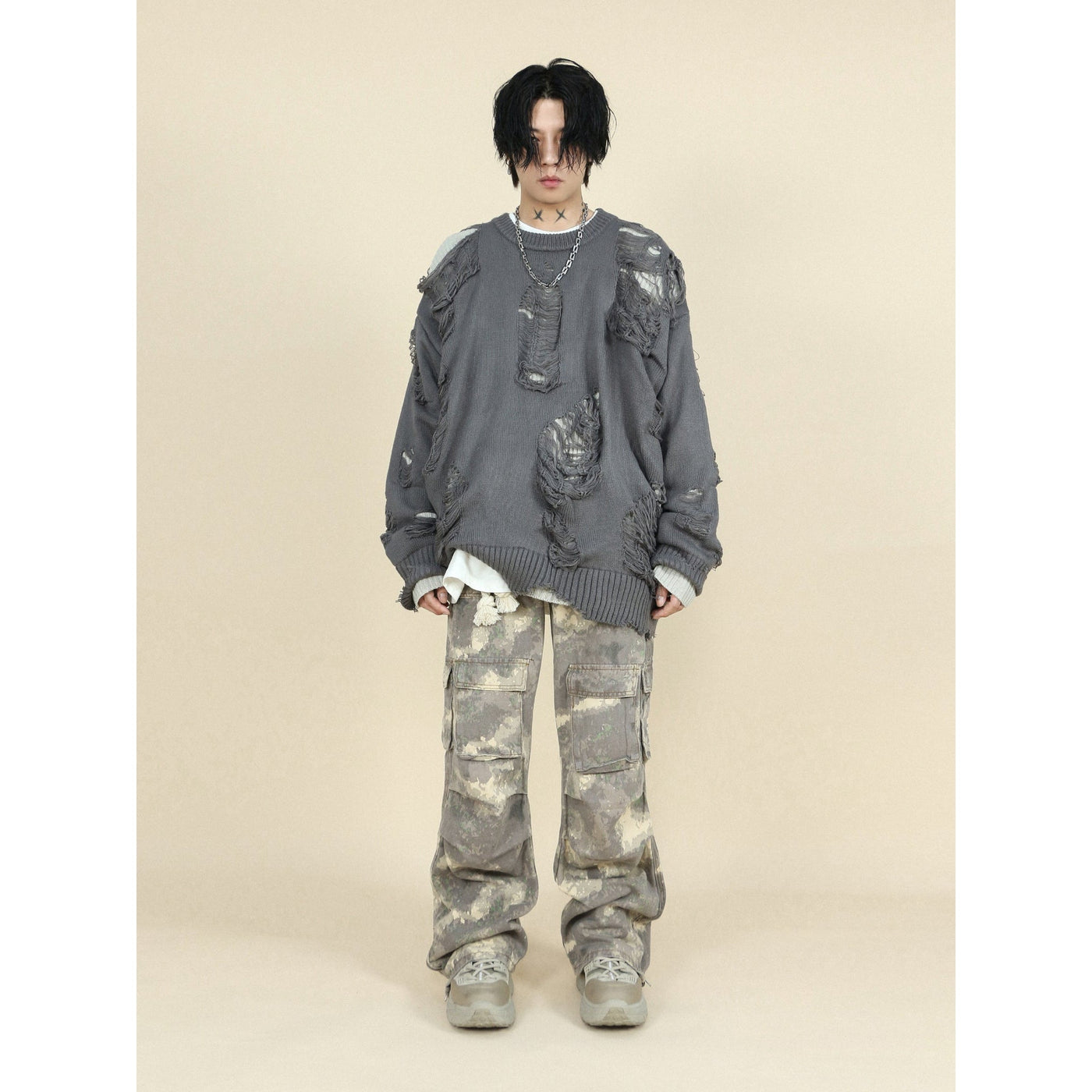 Ripped Effect Crewneck